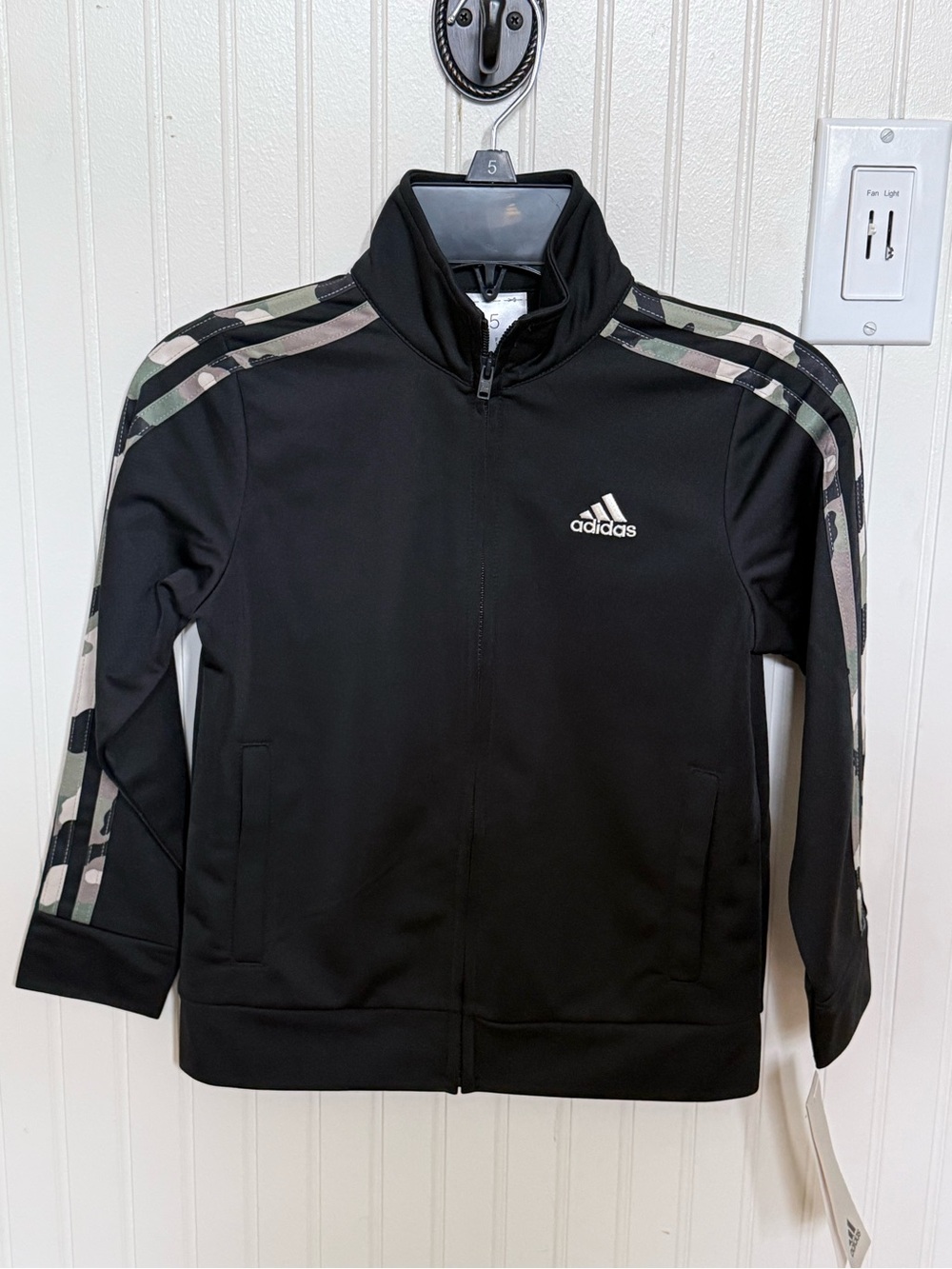 Boys Adidas Track Jacket - Black and Camo Accent Stripes